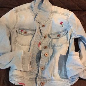 Flowery Light Blue Jean Jacket